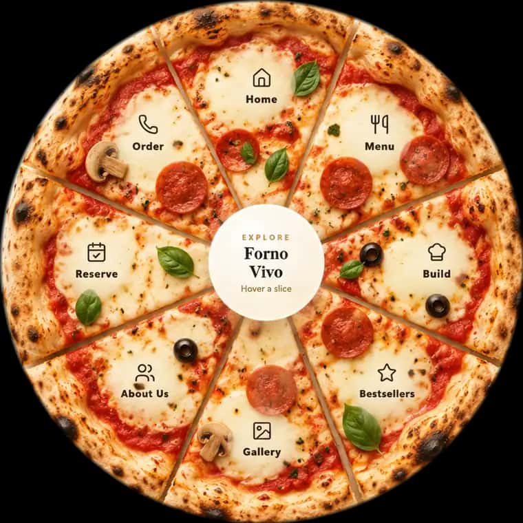 Pizza-shaped navigation menu